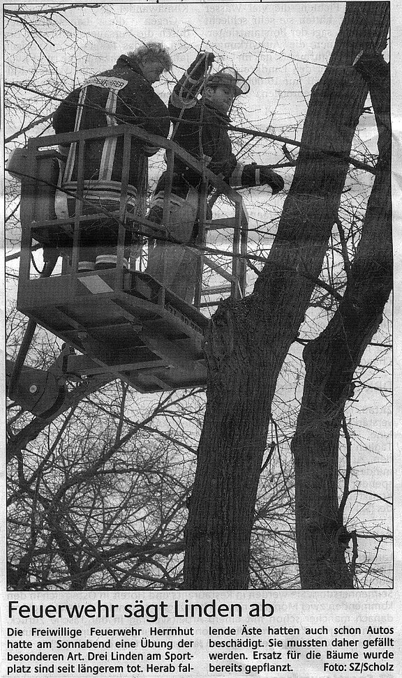 Feuerwehr sägt Linden ab